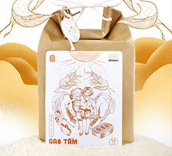 越南画传统有机稻米插画外包装设计
